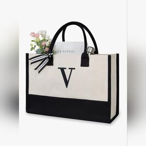 BNWT Initial Canvas Tote Bag "V"